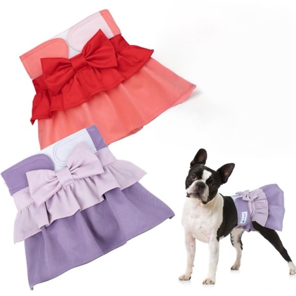 Premium Washable Two Tone Ruffles & Bow Female Dog Diapers 2 Pack Size: Med. New - Picture 1 of 16